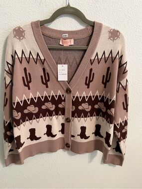0361 Dusty Rose Western Knit Button-Front Cardigan